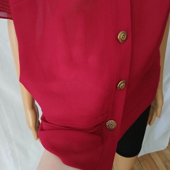 Studio 1 Women's Sheer Red Blouse Large Gold Buttons Size 12 - Picture 11 of 13